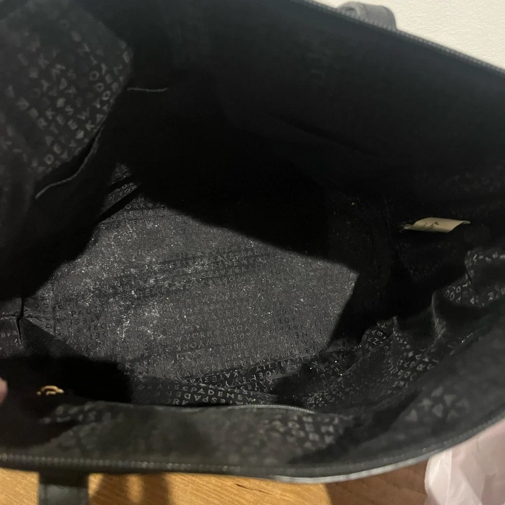 Kate spade ♠️ black leather glitter trim‎ tote bag GUC